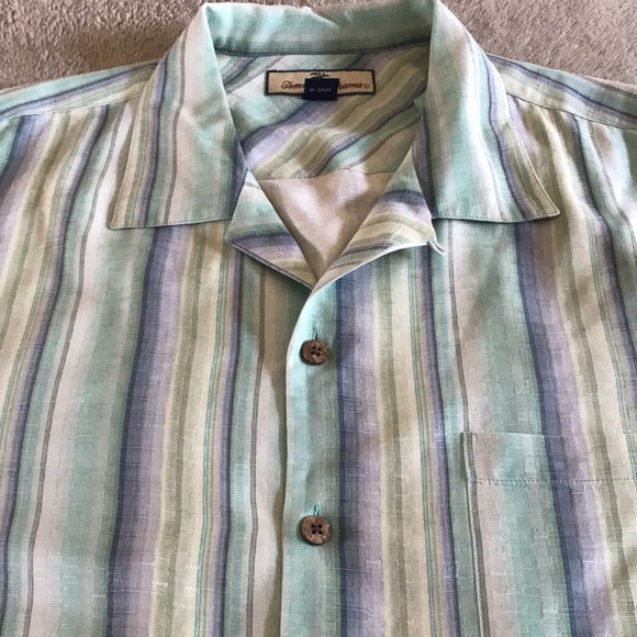 Tommy Bahama Hawaiian striped shirt LRG 100% Silk - Picture 8 of 12